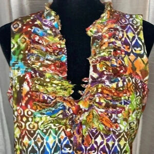 JW STYLE Women’s Large Sleeveless Multicolored Bohemian V Neck Blouse